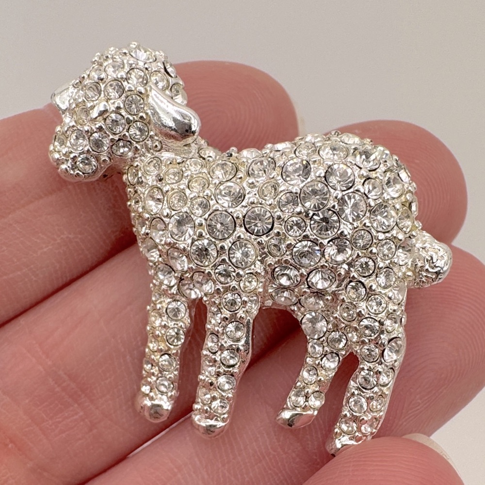 Crystal Lost Sheep Brooch Pin Parables Silver Lamb NEW VTG Church Shepherd Jesus